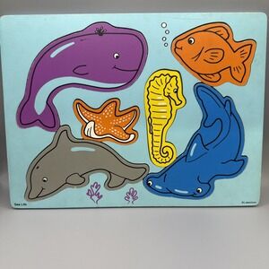 Vintage Lakeshore Learning wooden wood puzzle Sea‎ Life  Toddler Preschool